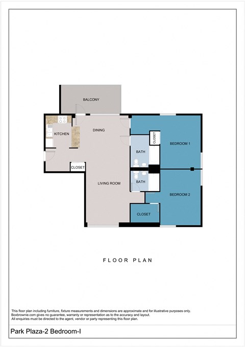 Floor plan for 2 beds, 1 bath, 717 sqft